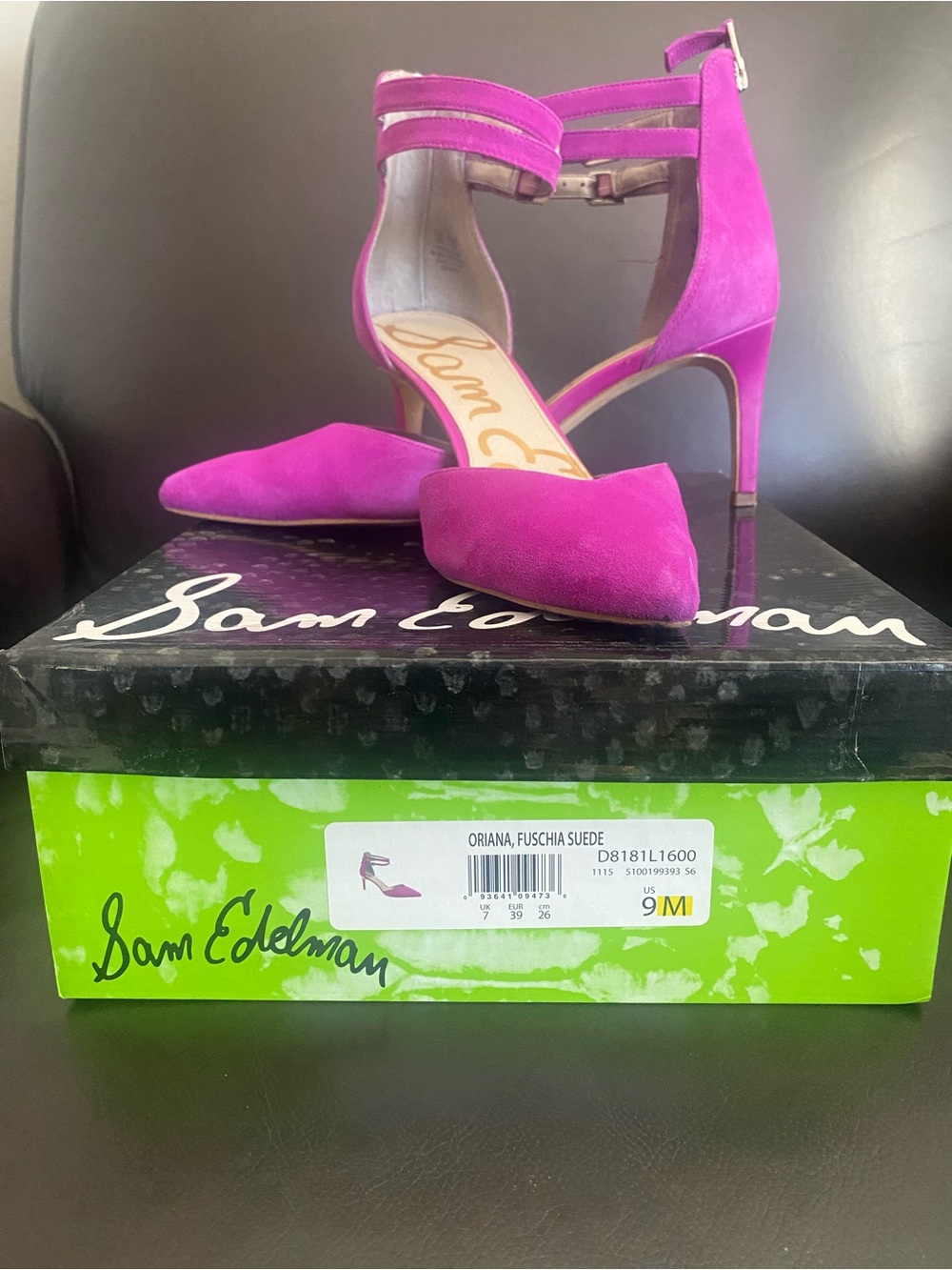 Sam Edelman Fuchsia Suede Pointed-Toe Ankle-Strap Heels